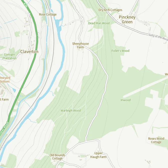 Map of the area around Warleigh Nature Reserve